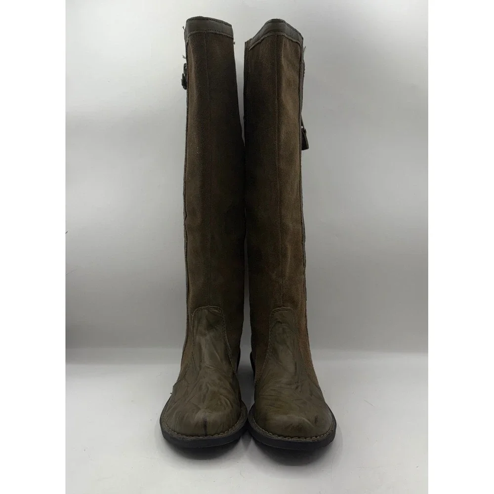 Clarks Nikki Park Green‎ Suede Leather Knee High Side Zip Boots Womens Size 6.5M